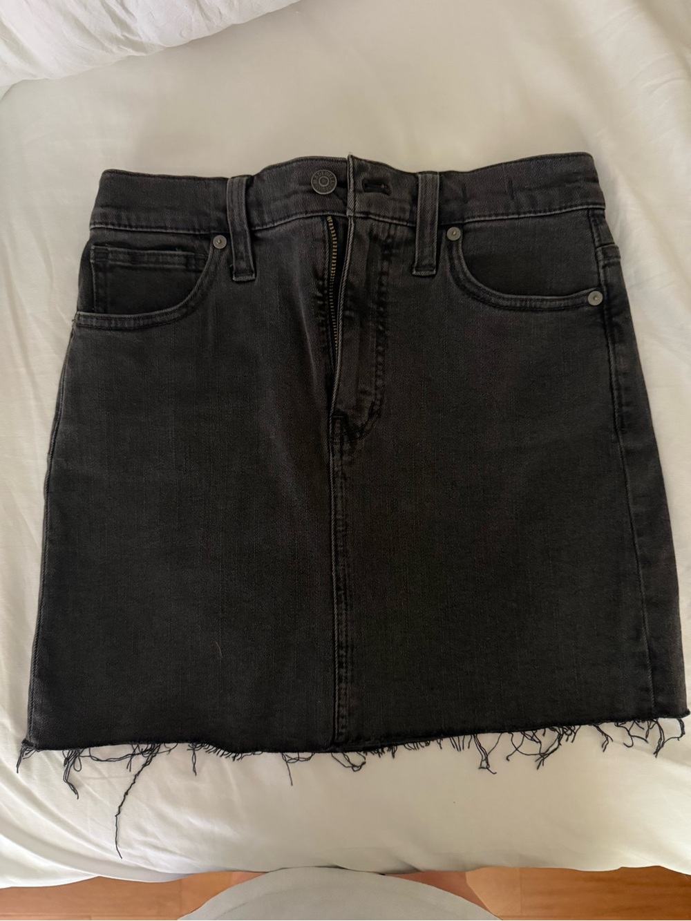 Madewell Black Frayed-Hem Denim Mini Skirt